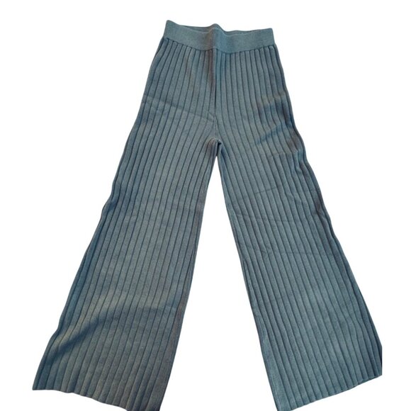 Sincerely Jules Pants Medium Ribbed Olive Green Knit Wide Leg - Picture 2 of 10